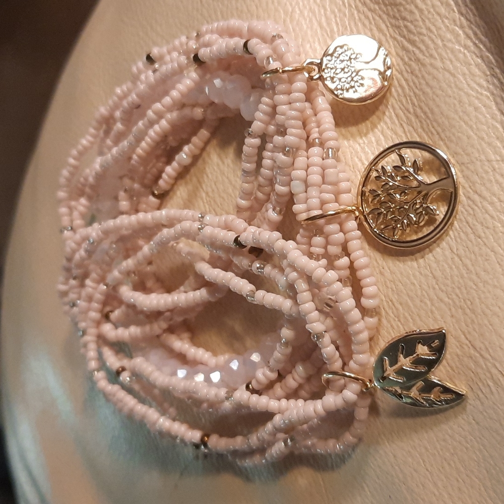 Gypsy Sun Pale pink Gold Tree charm hand made bracelets